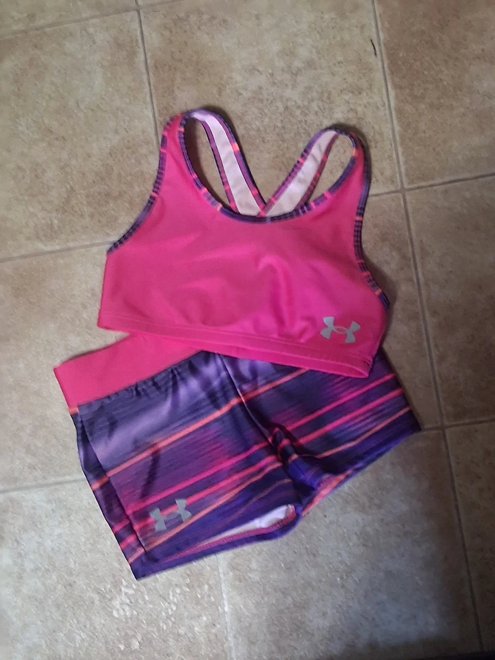 Under Armour Girls Pink and Purple Athletic Matching Set